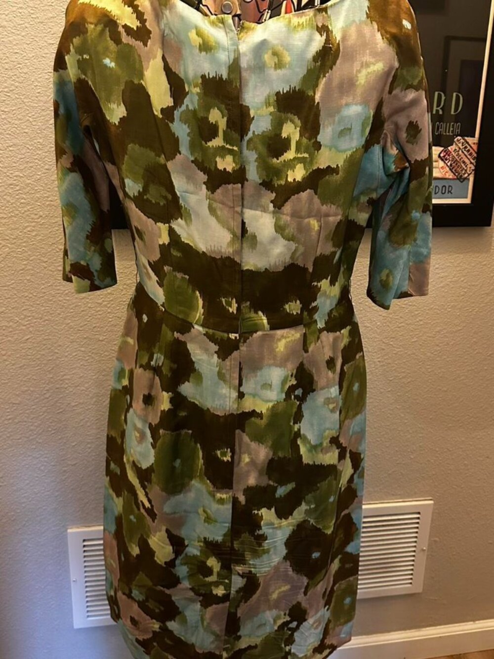 Leslie Fay Olive Green and Light Blue Floral Midi Dress - Picture 3 of 5